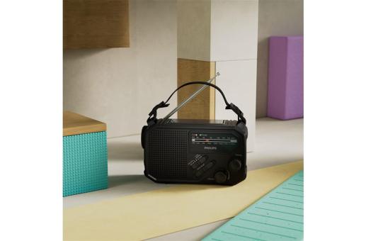 Enjoy Technology Philips TAR1609 Notfallradio mit analogem FM/AM-Tuner und Taschenlampe Schwarz