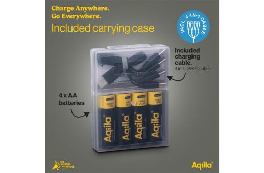 Aqiila Rechargeable USB-C Batteries AA 2000mAh 4-pack Black