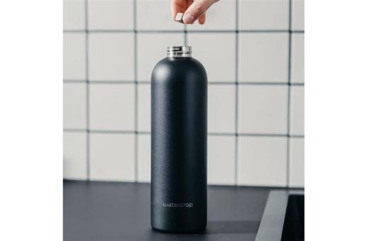 InSideOut Waterdrop Edelstahlflasche mit Stahldeckel 600 ml Schwarz