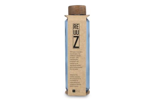 InSideOut Recycelte Glaswasserflasche ReuuZ mit Holzverschluss 650 ml Transparent hellblau