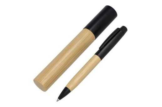 Metal Ball pen bamboo in tube Black
