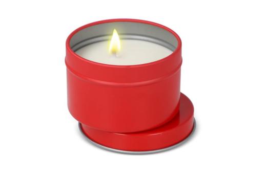 Kirtan-Duftkerze auf Pflanzenbasis in großer recycelter Dose Rot