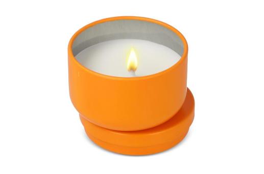 Asana unparfümierte Kerze auf Pflanzenbasis in recycelter Dose Orange