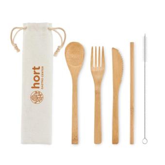 SETSTRAW Bamboo cutlery with straw Fawn