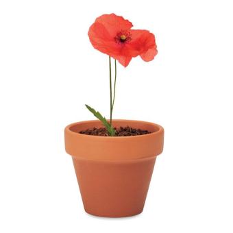 RED POPPY Terracotta pot 'poppy' Timber