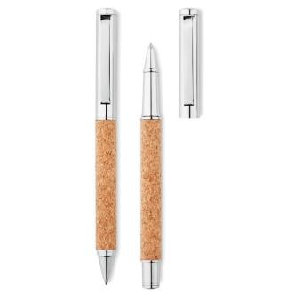 QUERCUS Metal Ball pen set in cork box Timber