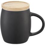 Hearth 400 ml ceramic mug with wooden coaster Black/white