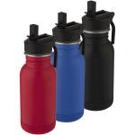 Lina 400 ml stainless steel sport bottle with straw and loop Black