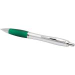Nash RCS recycled plastic ballpoint pen with silver barrel and coloured grip (black ink) Green