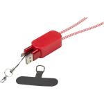 Anser recycled plastic smartphone lanyard with 27W 5-in-1 built-in cable Red