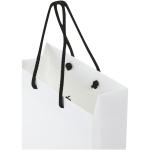 Handgefertigte 170 g/m² Integra-Papiertüte mit Kunststoff Kordelgriffen – 18 × 9 × 23 cm Weiß/schwarz