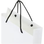Handgefertigte 170 g/m² Integra-Papiertüte mit Kunststoffgriffen – groß Weiß/schwarz