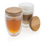 XD Collection Double wall borosilicate glass with bamboo lid 350ml Transparent