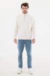 IQONIQ Elgon recycled cotton quarter zip sweater, ivory white, pebble gray Ivory white, pebble gray | XXS