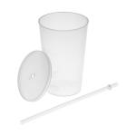 Trinkbecher "Vital", 500 ml mit Deckel und Strohhalm Milchig-transparent