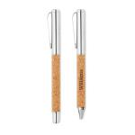 QUERCUS Metal Ball pen set in cork box Timber