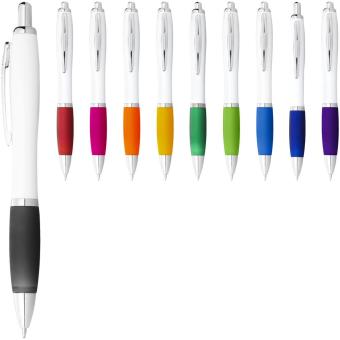Nash ballpoint pen with white barrel and coloured grip White/purple