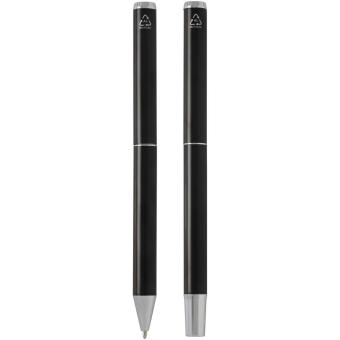 Lucetto recycled aluminium ballpoint and rollerball pen gift set (black ink) Black