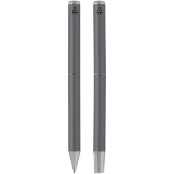 Lucetto Set mit Kugelschreiber und Tintenroller aus recyceltem Aluminium (schwarze Mine) Grau