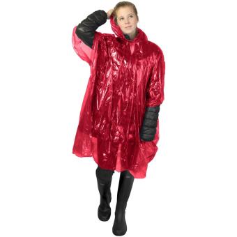 Mayan recycled plastic disposable rain poncho with storage pouch Red