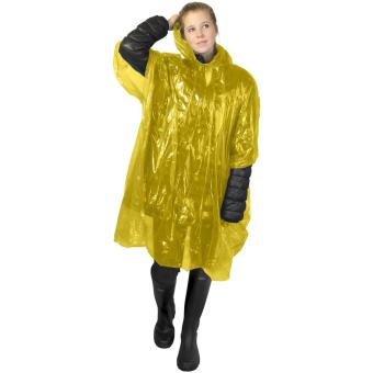 Mayan recycled plastic disposable rain poncho with storage pouch Yellow