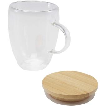 Leona 350 ml Glasbecher mit Bambusdeckel Transparent