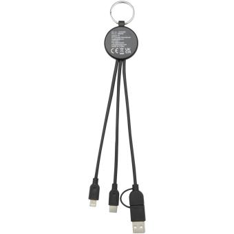 Tecta 6-in-1 recycled plastic/bamboo charging cable with keyring Black