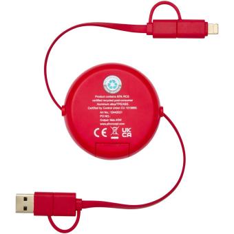 Alasia 100 cm 5-in-1 Kabel aus recyceltem Kunststoff und Aluminium, einziehbar, für Datenübertragung und mit 45W Schnellladung Rot