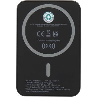 Acrab 5000 mAh 15W magnetic wireless power bank with 20W PD - made from recycled plastic Black