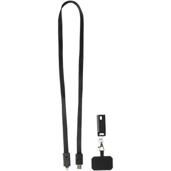 Franz 5 in 1 Lanyard Kabel aus recyceltem Kunststoff für Smartphones mit integrierter Datensynchronisierung und 65 W Schnellladefunktion Schwarz