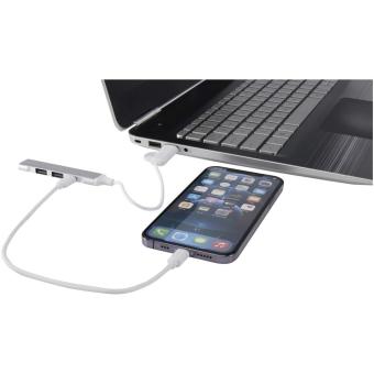 Alkaid 4 Port Hub aus recyceltem Aluminium mit USB-A- und Typ-C-Anschlüssen und zwei Eingängen Silber