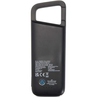Alkes 5000 mAh 12W recycled plastic water resistant power bank with carabiner Black