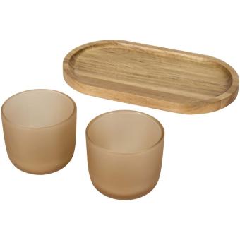 Male Set aus Holztablett und Glastassen, matt Hafer