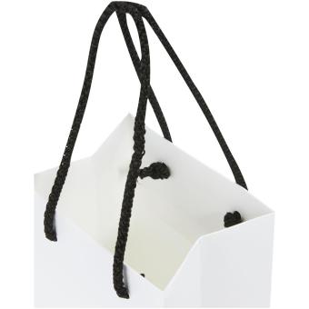 Handgefertigte 170 g/m² Weinflaschentüte aus Integra-Papier mit Kunststoffgriffen Weiß/schwarz