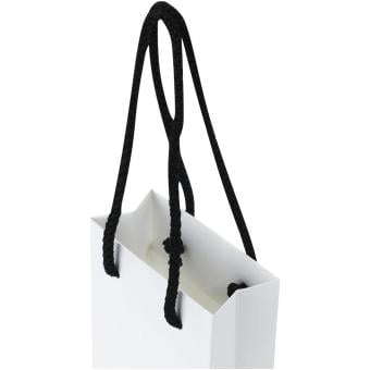 Handgefertigte 170 g/m² Integra-Papiertüte mit Kunststoff Kordelgriffen – 9,5 × 4 × 17 cm Weiß/schwarz