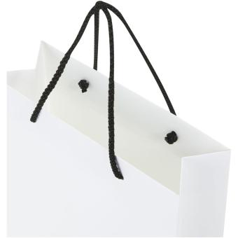 Handgefertigte 170 g/m² Integra-Papiertüte mit Kunststoff Kordelgriffen – 24 × 9 × 36 cm Weiß/schwarz
