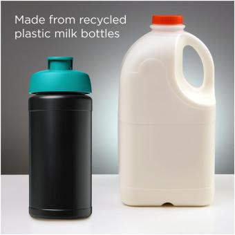 Baseline 500 ml recycelte Sportflasche mit Klappdeckel Schwarz/indyblau