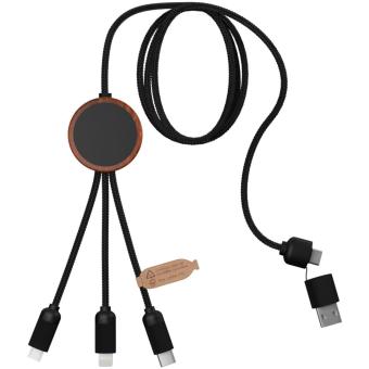 SCX.design C37 5-in-1 rPET Ladekabel in rundem Bambusgehäuse mit Leuchtlogo Holz