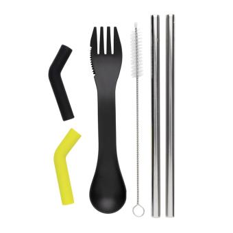 XD Collection Tierra 2pcs straw and cutlery set in pouch Black