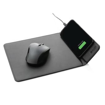 Swiss Peak RCS recyceltes 10W Wireless-Charging PU Mauspad Schwarz