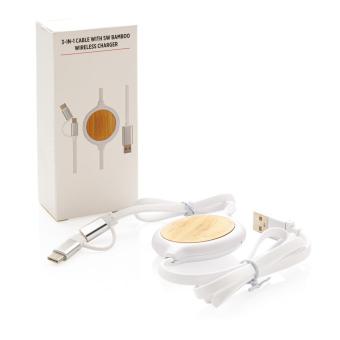 XD Collection 3-in-1 Kabel mit 5W Bambus Wireless Charger Weiß