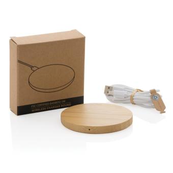 XD Collection Bamboo 5W round wireless charger Brown