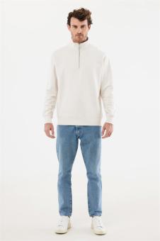 IQONIQ Elgon recycled cotton quarter zip sweater, ivory white, pebble gray Ivory white, pebble gray | XXS