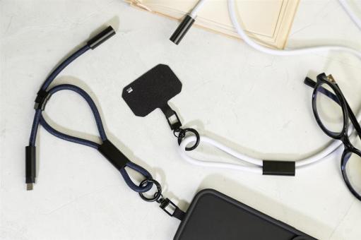 CuffCharge 60W Handgelenkband mit Lade- und Datenkabel aus RPET Dunkelblau