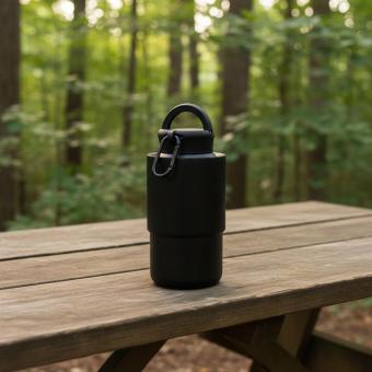 Stainless steel cup with carabiner ‘Trail’ Black
