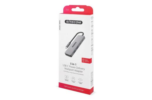 Sitecom CN-5502 5 in 1 USB-C Power Delivery Multiport Adapter Grau
