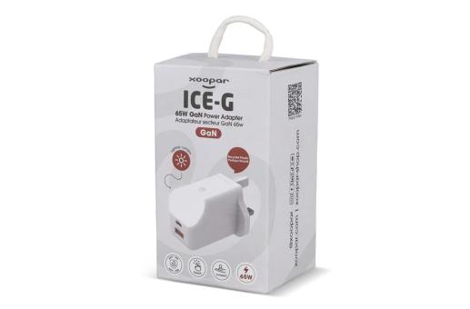 Xoopar ICE-G 65W GaN Power Adapter with UK Plug White