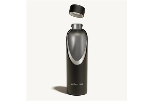 InSideOut Waterdrop Edelstahlflasche mit Stahldeckel 600 ml Schwarz