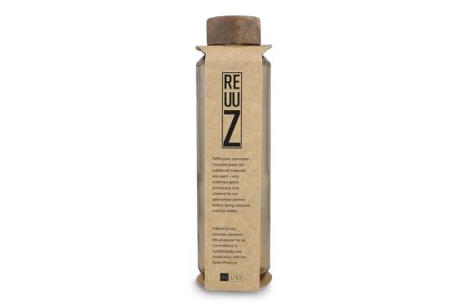 InSideOut Recycelte Glaswasserflasche ReuuZ mit Holzverschluss 650 ml Braun