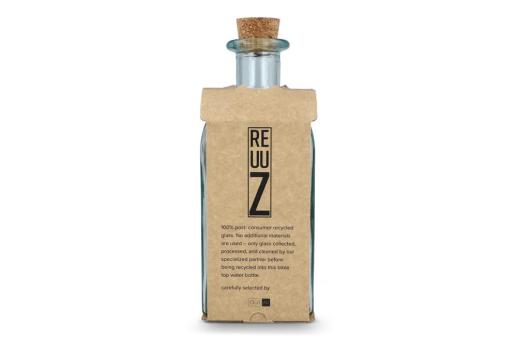 InSideOut Square Recycelte Glaswasserflasche ReuuZ mit Korkverschluss 1 l Transparent
